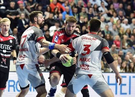 29 05 2019 Handball 1 Bundesliga DKB HBL Season 2018 2019 33 Matchday HC Erlangen Metropolregion Nürnberg HCE MT Melsungen OGo Felix Danner 17, MT Melsungen Michael Haaß Haass 13, HC Erlangen HCE Marino Maric 3, MT Melsungen