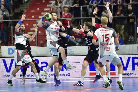 29 05 2019 Handball 1 Bundesliga DKB HBL Season 2018 2019 33 Matchday HC Erlangen Metropolitan Region Nuremberg HCE MT Melsungen OGo Timm Schneider 19, MT Melsungen Michael Haaß Haass 13, HC Erlangen HCE