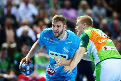 Samuel Roethlisberger Stuttgart in duel with Stefan Kneer Wetzlar HSG Wetzlar vs. TVB Stuttgart, Handball, 1 League, 29 05 2019 HSG Wetzlar vs. TVB Stuttgart, Handball, 1 League, 29 05 2019 Wetzlar Copyright: xWeissx Eibner-Pressefotox EP_rws