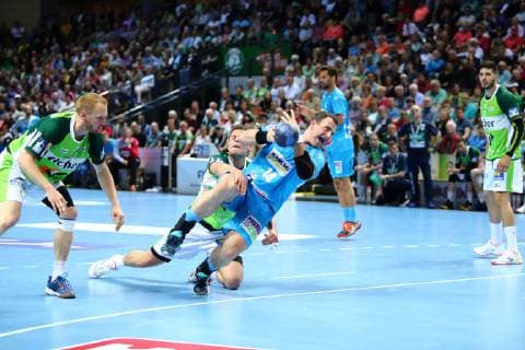 Simon Baumgarten Stuttgart in duel with Lenny Rubin Wetzlar HSG Wetzlar vs. TVB Stuttgart, Handball, 1 League, 29 05 2019 HSG Wetzlar vs. TVB Stuttgart, Handball, 1 League, 29 05 2019 Wetzlar Copyright: xWeissx Eibner-Pressefotox EP_rws