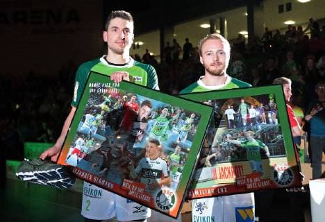 v l Alexander Hermann HSG Wetzlar and Maximilian Lux HSG Wetzlar say goodbye in Wetzlar Handball, DKB Handball Bundesliga, Season 2018 19, 29 05 2019, Rittal Arena, Wetzlar, HSG Wetzlar TBV Stuttgart Terms of use Sports photo Oliver Vogler Info 0172 6043751 Wetzlar