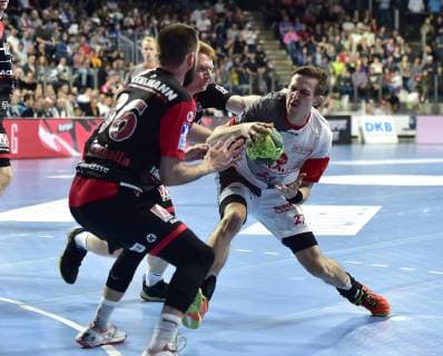 29 05 2019 Handball 1 Bundesliga DKB HBL Season 2018 2019 33 Matchday HC Erlangen Metropolregion Nürnberg HCE MT Melsungen OGo Florian von Gruchalla 36, HC Erlangen HCE Nicolai Theilinger 3, HC Erlangen HCE Roman Sidorowicz 27, MT Melsungen