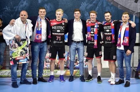 29 05 2019 Handball 1 Bundesliga DKB HBL Season 2018 2019 33 Matchday HC Erlangen Metropolregion Nürnberg HCE MT Melsungen OGo Gorazd Skof 12, HC Erlangen HCE Sergej Gorpishin 15, HC Erlangen Andreas Schröder 71, HC Erlangen Christoph Steinert 44, HC Erlangen Nicolai Theilinger 3, HC Erlangen HCE Jonas Thümmler Thuemmler 46, HC Erlangen HCE Michael Haaß Haass 13, HC Erlangen HCE