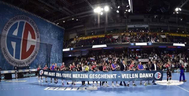 29 05 2019 Handball 1 Bundesliga DKB HBL Season 2018 2019 33 Matchday HC Erlangen Metropolregion Nürnberg HCE MT Melsungen OGo Team Team with Banner