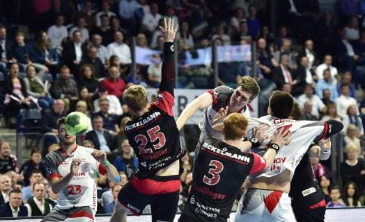 29 05 2019 Handball 1 Bundesliga DKB HBL Season 2018 2019 33 Matchday HC Erlangen Metropolitan Region Nuremberg HCE MT Melsungen OGo Jan Schäffer 25, HC Erlangen HCE Nicolai Theilinger 3, HC Erlangen HCE