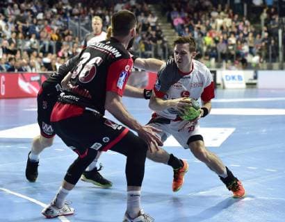 29 05 2019 Handball 1 Bundesliga DKB HBL Season 2018 2019 33 Matchday HC Erlangen Metropolregion Nürnberg HCE MT Melsungen OGo Florian von Gruchalla 36, HC Erlangen HCE Nicolai Theilinger 3, HC Erlangen HCE Roman Sidorowicz 27, MT Melsungen