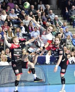 29 05 2019 Handball 1 Bundesliga DKB HBL Season 2018 2019 33 Matchday HC Erlangen Metropolregion Nürnberg HCE MT Melsungen OGo Christopher Bissel 21, HC Erlangen HCE Roman Sidorowicz 27, MT Melsungen Nico Büdel 20, HC Erlangen