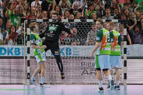 29 05 2019, xovx, Handball HBL, HSG Wetzlar TVB Stuttgart emspor, v l Jubel at Kristian Bjoernsen HSG Wetzlar , Tibor Ivanisevic HSG Wetzlar , Olle Forsell Schefvert HSG Wetzlar and Stefan Kneer HSG Wetzlar DFL DFB REGULATIONS PROHIBIT ANY USE OF PHOTOGRAPHS as IMAGE SEQUENCES and or QUASI VIDEO Wetzlar