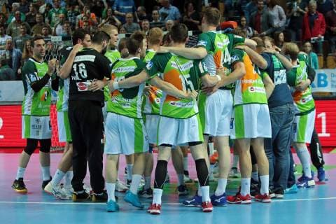 29 05 2019, xovx, Handball HBL, HSG Wetzlar TVB Stuttgart emspor, v l Jubel bei den Spieler der HSG Wetzlar nach dem 26 23 Sieg gegen den TBV Stuttgart DFL DFB REGULATIONS PROHIBIT ANY USE OF PHOTOGRAPHS as IMAGE SEQUENCES and or QUASI VIDEO Wetzlar