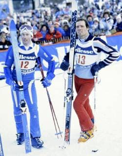 Ski Weltcup Kitzbühel - Slalom Herren SKI ALPIN SAISON 82 83 Weltcup Kitzbühel Slalom Herren 23.01.1983 Ingemar STENMARK (Schweden links), Phillip MAHRE (USA) Kitzbühel Oesterreich *** Ski World Cup Kitzbühel Slalom Men SKI ALPIN SAISON 82 83 World Cup Kitzbühel Slalom Men 23 01 1983 Ingemar STENMARK Sweden left , Phillip MAHRE USA Kitzbühel Austria 