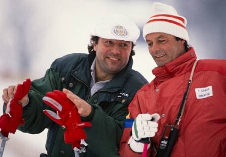 Ski Alpin Weltcup 1988 1989 Kitzbuehel: GRISSMANN, SAILER (AUT) Ski Alpin Weltcup 1988 1989 Kitzbuehel Prominentenrennen 14.01.1989 Werner GRISSMANN (links), Toni SAILER (rechts beide Oesterreich) Kitzbuehel Oesterreich *** Alpine Skiing World Cup 1988 1989 Kitzbuehel GRISSMANN, SAILER AUT Alpine Skiing World Cup 1988 1989 Kitzbuehel celebrity race 14 01 1989 Werner GRISSMANN left , Toni SAILER right both Austria Kitzbuehel Austria 