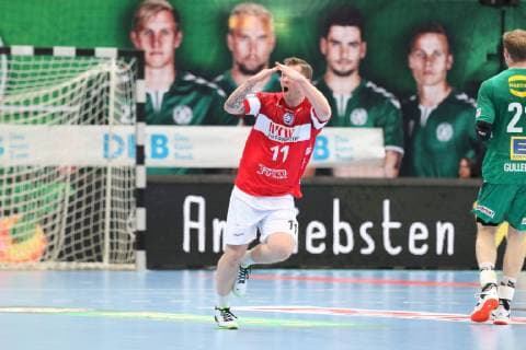 Arnor Thor Gunnarsson Bergischer HC 11 celebrates goal success, TSV GWD Minden vs. Bergischer HC, Handball, 1 Bundesliga, 29 05 2019, TSV GWD Minden vs. Bergischer HC, Handball, 1 Bundesliga, 29 05 2019 Minden Copyright: xEibner-Pressefotox xJanxStrohdiekx EP_JSK