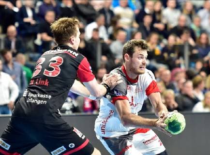 29 05 2019 Handball 1 Bundesliga DKB HBL Season 2018 2019 33 Matchday HC Erlangen Metropolregion Nuernberg HCE MT Melsungen Nikolai Link 33, HC Erlangen HCE Simon Birkefeldt 23, MT Melsungen HC Erlangen MT Melsungen Nuernberg Copyright: xKohringx Eibner-Pressefotox EP_akg_gold
