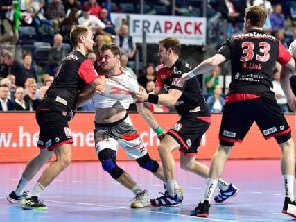 29 05 2019 Handball 1 Bundesliga DKB HBL Season 2018 2019 33 Matchday HC Erlangen Metropolregion Nuernberg HCE MT Melsungen Petter Overby 9, HC Erlangen HCE Simon Birkefeldt 23, MT Melsungen Michael Haass Haass 13, HC Erlangen HCE HC Erlangen MT Melsungen Nuernberg Copyright: xKohringx Eibner-Pressefotox EP_akg_gold