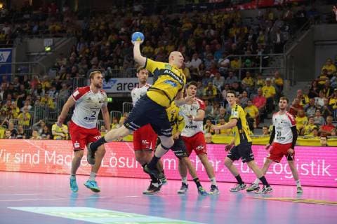 Lars Roeller Loewen throwing at the game Rhein Neckar Loewen vs Die Eulen Ludwigshafen in the 1 Handball Bundesliga on 29 02 2019, Rhein Neckar Loewen vs Die Eulen Ludwigshafen, Handball, 1 Handball Bundesliga, 29 02 2019 Mannheim Copyright: xMichaelxBermel Eibner-Pressefotox EP_mbl