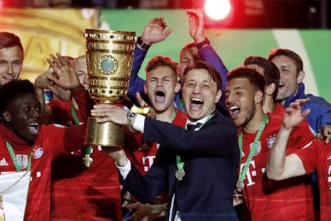 KOVAC Niko Trainer Team FC Bayern Muenchen at the award ceremony with the DFB Cup and his team DFB Cup Final 2019 in Berlin Game RB Leipzig FC Bayern Muenchen 0 3 on 25 May 2019 in the Olympic Stadium DFL REGULATIONS PROHIBIT ANY USE OF PHOTOGRAPHS as IMAGE SEQUENCES and or QUASI VIDEO