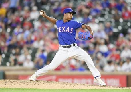 May 30, 2019: Texas Rangers relief pitcher Jose Leclerc 25 pitches in the top of the ninth inning during an MLB, Baseball Herren, USA game between the Kansas City Royals and the Texas Rangers at Globe Life Park in Arlington, TX Kansas City defeated Texas 4-2 CSM. MLB 2019: Royals vs Rangers May 30 - ZUMAcp2_ 20190530_zaf_cp2_017 Copyright: xAlbertxPenax