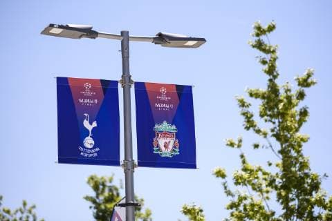 31 05 2019, xkvx, Soccer UEFA Champions League Final, Tottenham Hotspur FC Liverpool Training and PK emspor, v l Stadium view View Exterior view Wanda Metropolitano View Exterior Logo Champions League Logo Madrid 2019 Logo Emblem Signet Branding DFL DFB REGULATIONS PROHIBIT ANY USE OF PHOTOGRAPHS as IMAGE SEQUENCES and or QUASI VIDEO Madrid