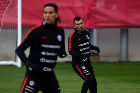 Fußball, Copa America, Nationalteam Chile Training Santiago, 31 de mayo de 2019 Futbol, entrenamiento seleccion chilena Los jugadores de la seleccion chilena son fotografiados durante el entrenamiento en Juan Pinto Duran, Santiago, Chile. 31 05 2019 Javier Salvo Photosport Football, Chile team training Chile team players are pictured during training at the Juan Pinto Duran, Santiago, Chile 31 05 2019 Javier Salvo Photosport Entrenamiento Seleccion Chilena 31 05 19 