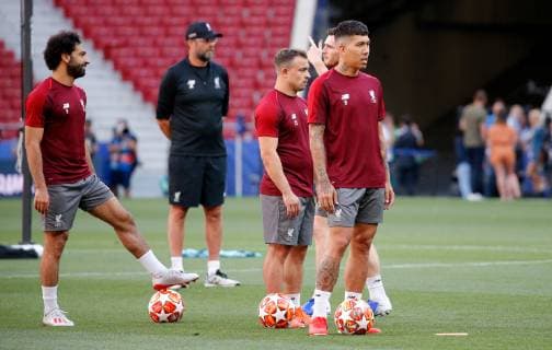 SOCCER - CL, Tottenham vs Liverpool MADRID,SPAIN,31.MAY.19 - SOCCER - UEFA Champions League, final, Tottenham Hotspur vs Liverpool FC, preview, training Liverpool. Image shows Mohamed Salah, Xherdan Shaqiri and Roberto Firmino (Liverpool). GEPAxpictures xDavidxRodriguez