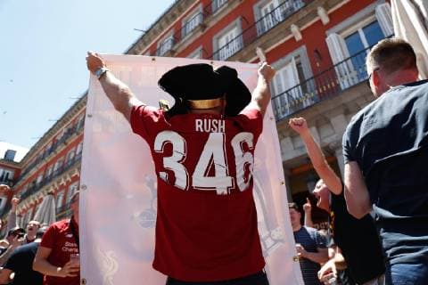 May 31, 2019 - Madrid, MADRID, SPAIN - MADRID, SPAIN - MAY 31: Liverpool and TottenhamÃ¢â‚¬â ¢s fans are seen in Madrid on the eve of the final of the Champions League on May 31, 2019 in Madrid, Spain. FOOTBALL - CHAMPIONS LEAGUE - LIVERPOOL V TOTTENHAM - FANS - ZUMAa181 20190531_zaa_a181_215 Copyright: xAFP7x