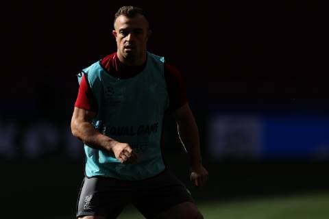 31st May 2019; Wanda Metropolitano stadium, Madrid, Spain; UEFA Champions league final training for Liverpool FC; Xherdan Shaqiri of Liverpool during the training session in the shadows  ActionPlus12139809 ShaunxBrooks