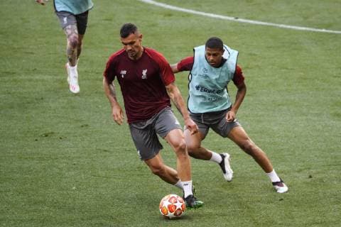 31 05 2019, xkvx, Football UEFA Champions League Final, Tottenham Hotspur FC Liverpool Training and PK emspor, v l Dejan Lovren FC Liverpool , Rhian Brewster FC Liverpool DFL DFB REGULATIONS PROHIBIT ANY USE OF PHOTOGRAPHS as IMAGE SEQUENCES and or QUASI VIDEO Madrid