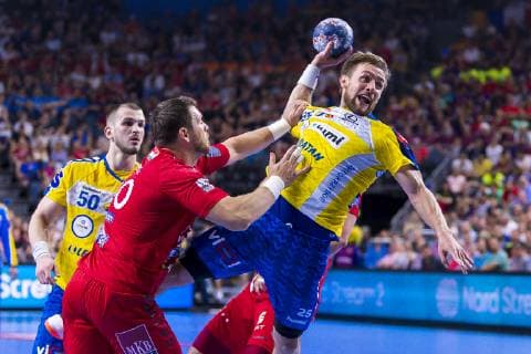 Cologne, Germany 01 June 2019 Handball EHF CL Semifinal Telekom Veszprem HC vs PGE Vive Kielce Mirsad Terzic Veszprem , Luka Cindric Kielce Cologne Lanxess Arena Germany