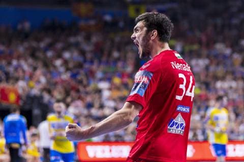 Cologne, Germany 01 June 2019 Handball EHF CL Semifinal Telekom Veszprem HC vs PGE Vive Kielce Petar Nenadic Veszprem Jubel Jubel Freude Emotion Torjubel Torschuetze Torschütze Köln Lanxess Arena Germany