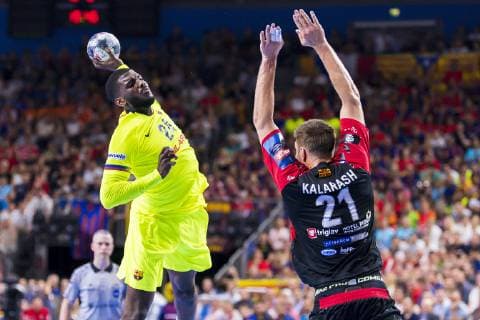 Cologne, Germany 01 June 2019 Handball EHF CL Semifinal FC Barcelona vs HC Vardar Skobje v li Dika Mem Barcelona , Gleb Kalarash HC Vardar Köln Lanxess Arena Germany