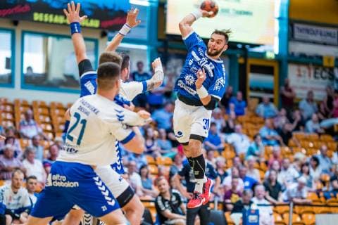 Björn Zintel 31 TV 05 07 Huettenberg during the match in the Handball 2 Bundesliga Men Season 2018 2019 between Dessau Rosslauer HV 06 and TV 05 07 Hüttenberg in the Anhalt Arena on 1 June 2019 in Dessau Rosslau, Sachsen Anhalt, Germany