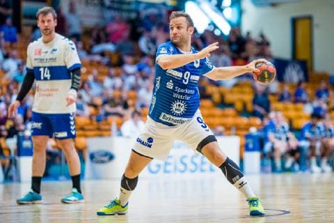 Daniel Wernig 9 TV 05 07 Huettenberg during the match in the Handball 2 Bundesliga Mens Season 2018 2019 between Dessau Rosslauer HV 06 and TV 05 07 Hüttenberg in the Anhalt Arena on 1 June 2019 in Dessau Rosslau, Saxony Anhalt, Germany
