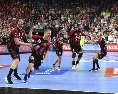 Christian Dissinger , HC Vardar after 29 27 victory against FC Barcelona, Handball, Men, Velux EHF Final Four, 2 Semifinals, FC Barcelona Lassa vs. HC Vardar Skopje, 01 06 19 Cologne Lanxess Arena Nordrhein Westfalen Germany