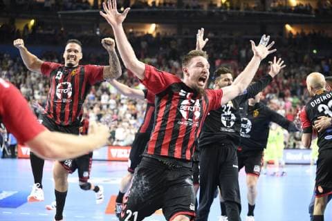 HC Vardar Skopje celebrates its 29 27 victory against FC Barcelona, Handball, Men, Velux EHF Final Four, 2 Semifinals, FC Barcelona Lassa vs. HC Vardar Skopje, 01 06 19 Cologne Lanxess Arena Nordrhein Westfalen Germany