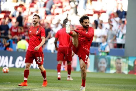 Liverpool s winger Mohamed Salah (R) and midfielder Adam Lallana (R) warm up prior the UEFA Champions League final between Tottenham Hotspur and Liverpool FC at Wanda Metropolitano stadium in Madrid, Spain, 01 June 2019. UCL Final 2019 - Tottenham Hotspur vs Liverpool FC !ACHTUNG: NUR REDAKTIONELLE NUTZUNG!  Copyright: xJuanjoxMartinx GRAF2101 20190601-636950176721441424