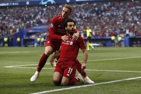 MADRID, 01-06-2019, Wanda Metropolitano Stadium, season 2018 2019, UEFA Champions League Final. Liverpool FC player Mohamed Salah and Liverpool FC player Jordan Henderson celebrating the 0-1 during the game Tottenham Hotspur - Liverpool Tottenham Hotspur - Liverpool (CL final)  x3565301x Copyright: