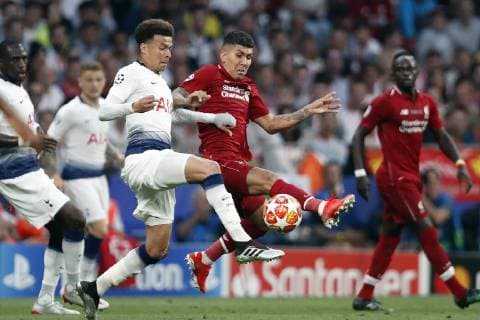 (l-r) Dele Alli of Tottenham Hotspur FC, Roberto Firmino of Liverpool FC during the UEFA Champions League final match between Tottenham Hotspur FC and Liverpool FC at Estadio Metropolitano on June 01, 2019 in Madrid, Spain UEFA Champions League 2018 2019 xVIxVIxImagesx xMauricexvanxSteenxIVx 14632428