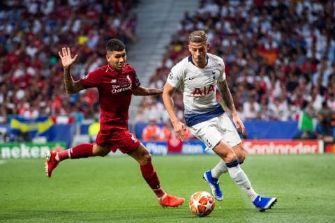 190601 Roberto Firmino of Liverpool and Toby Alderweireld of Tottenham during the UEFA Champions League final between Tottenham and Liverpool on June 1, 2019 in Madrid Photo Petter Arvidson BILDBYRAN kod PA 92302,  Copyright: PETTERxARVIDSON BB190601PA089