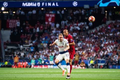 190601 Christian Eriksen of Tottenham and Fabinho during the UEFA Champions League final between Tottenham and Liverpool on June 1, 2019 in Madrid Photo Petter Arvidson BILDBYRAN kod PA 92302,  Copyright: PETTERxARVIDSON BB190601PA093