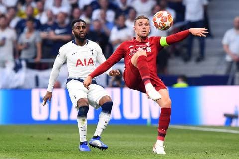 Football Champions League Final Tottenham Hotspur FC Liverpool on 01 06 2019 at the stadium Wanda Metropolitano in Madrid Jordan Henderson Liverpool , front Danny Rose Tottenham , back xRx