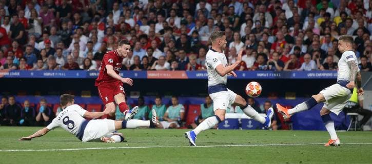 Tottenham Hotspur v Liverpool UEFA Champions League Final Andrew Robertson of Liverpool shoots for goal during the UEFA Champions League Final at the Wanda Metropolitano Stadium, Madrid Content Not Available For UK Newspapers Copyright: xPaulxChestertonx FIL-13310-0146