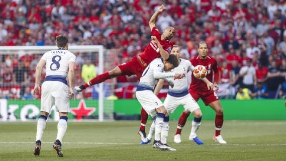 Madrid, Spain, 01 06 2019, UEFA Champions League 2018 19 Season, Final, Tottenham Hotspur FC Liverpool, Dele Alli Tottenham and Fabinho Liverpool battle for the ball Defodi 09 523 097690 Defodi-523