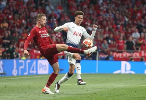 Tottenham Hotspur v Liverpool UEFA Champions League Final Jordan Henderson of Liverpool and Dele Alli of Tottenham Hotspur during the UEFA Champions League Final at the Wanda Metropolitano Stadium, Madrid Content Not Available For UK Newspapers Copyright: xPaulxChestertonx FIL-13310-0148
