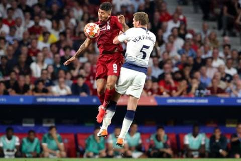 Roberto Firmino of Liverpool and Jan Vertonghen of Tottenham compete for the ball Madrid 01-06-2019 Estadio Wanda Metropolitano, Football UEFA Champions League 2018 2019 Final 2019 Tottenham - Liverpool Foto Cesare Purini Insidefoto CesarexPurini