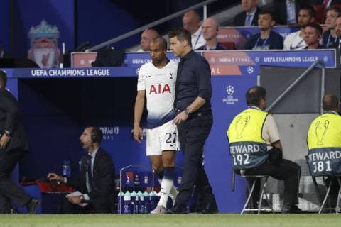 MADRID, 01-06-2019, Wanda Metropolitano Stadium, season 2018 2019, UEFA Champions League Final. Tottenham Hotspur player Lucas Moura and Tottenham Hotspur trainer coach Mauricio Pochettino during the game Tottenham Hotspur - Liverpool Tottenham Hotspur - Liverpool (CL final)  x3566367x Copyright: