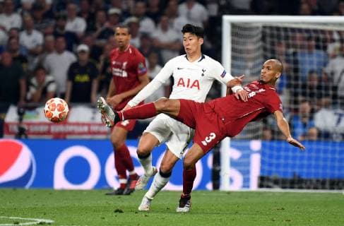 01 06 2019, xkvx, Football UEFA Champions League Final, Tottenham Hotspur FC Liverpool emspor, v l Heung Min Son Tottenham Hotspur , Fabinho FC Liverpool DFL DFL REGULATIONS PROHIBIT ANY USE OF PHOTOGRAPHS as IMAGE SEQUENCES and or QUASI VIDEO Madrid
