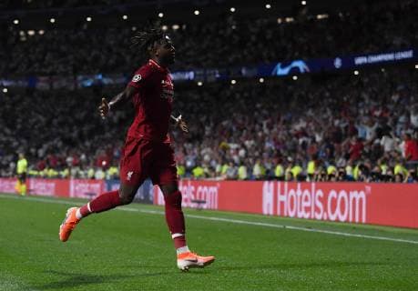 01 06 2019, xkvx, Soccer UEFA Champions League Final, Tottenham Hotspur FC Liverpool emspor, v l Divock Origi FC Liverpool celebrate the goal, The goal celebration for the 2 0 DFL DFB REGULATIONS PROHIBIT ANY USE OF PHOTOGRAPHS as IMAGE SEQUENCES and or QUASI VIDEO Madrid