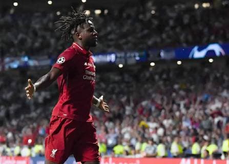 01 06 2019, xkvx, Soccer UEFA Champions League Final, Tottenham Hotspur FC Liverpool emspor, v l Divock Origi FC Liverpool celebrate the goal, The goal celebration for the 2 0 DFL DFB REGULATIONS PROHIBIT ANY USE OF PHOTOGRAPHS as IMAGE SEQUENCES and or QUASI VIDEO Madrid