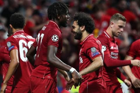 Divock Origi of Liverpool celebrates with Mohamed Salah of Liverpool after scoring the goal of 0-2 Madrid 01-06-2019 Estadio Wanda Metropolitano, Football UEFA Champions League 2018 2019 Final 2019 Tottenham - Liverpool Foto Cesare Purini Insidefoto CesarexPurini