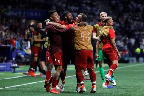 Liverpool s players celebrate the 0-2 during the UEFA Champions League final between Tottenham Hotspur and Liverpool FC at Wanda Metropolitano stadium in Madrid, Spain, 01 June 2019. UCL Final 2019 - Tottenham Hotspur vs Liverpool FC !ACHTUNG: NUR REDAKTIONELLE NUTZUNG!  Copyright: xJuanJoxMartínx GRAF2296 20190601-636950269125276053